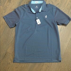 johnnie-O Navy and White Striped Polo Shirt